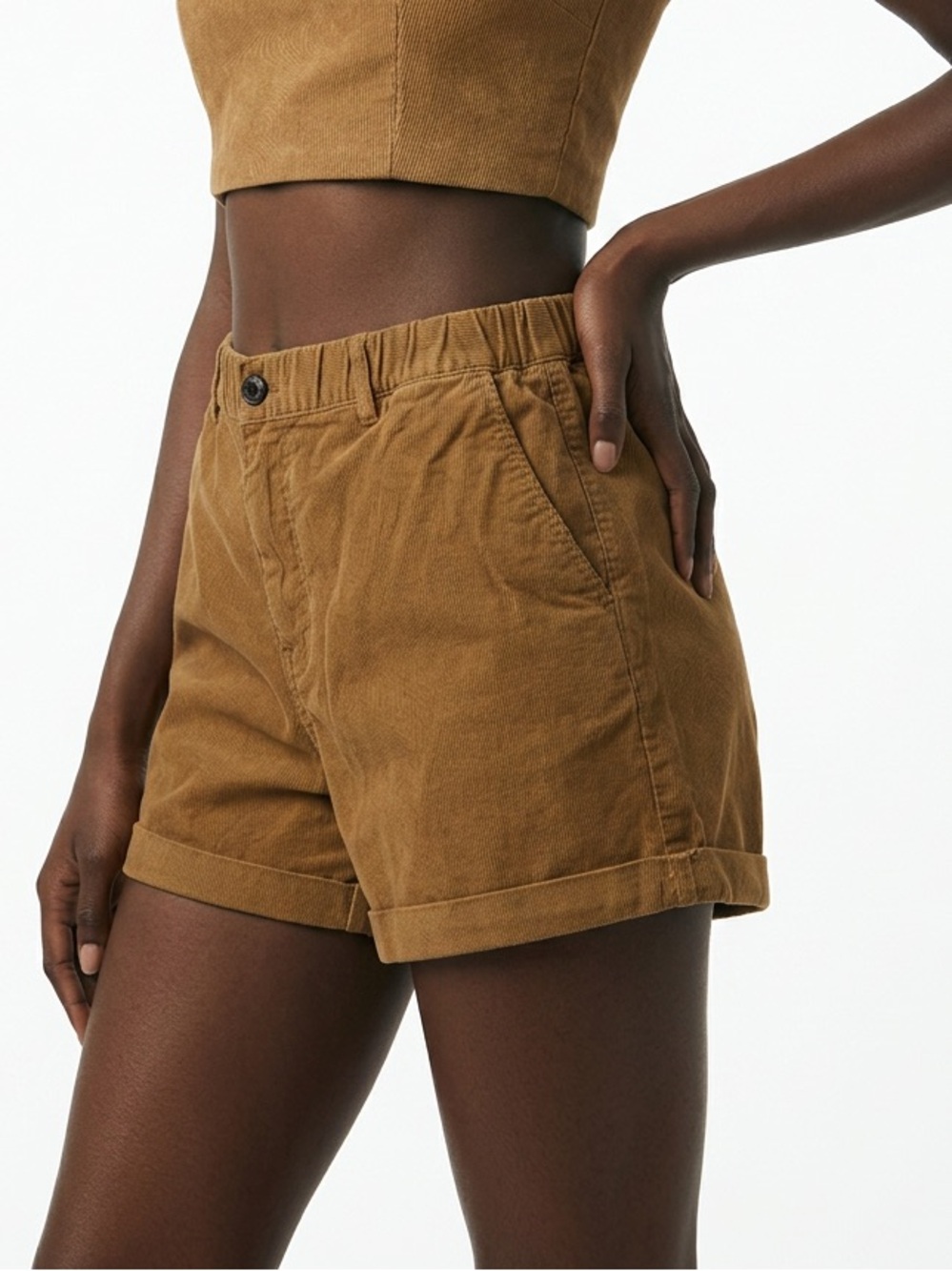 BEAR BOTTOM | Dark Tan Casual Elastic Waist Cotton-Blend Shorts Women’s Size XL